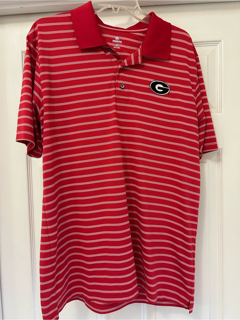 Knights Apparel Red and White Striped Polo with Embroidered 'G' Patch